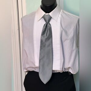 Cloudy Silver Gray Grey Tie Wedding Prom Tuxedo Herringbone Pre Tied Clip